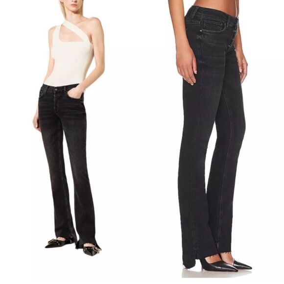 NWT Anine Bing Tristen Skinny Black Jeans Stoned Flare Mid Rise Size 23 - Picture 3 of 12